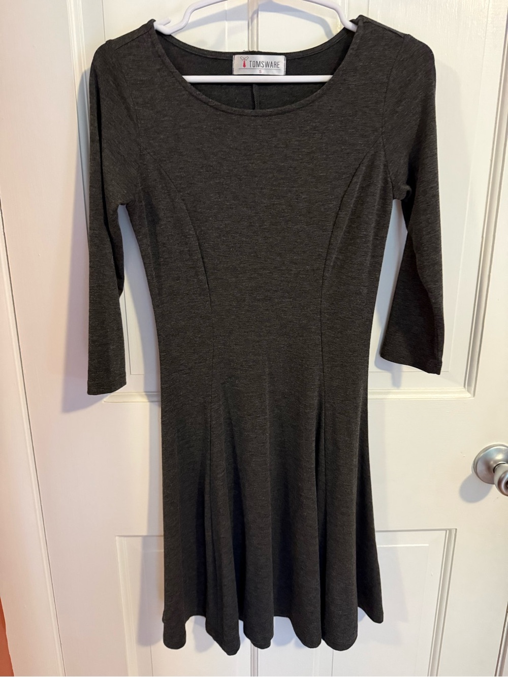 TOMSAWAE Long Sleeve Charcoal Fit & Flare Dress